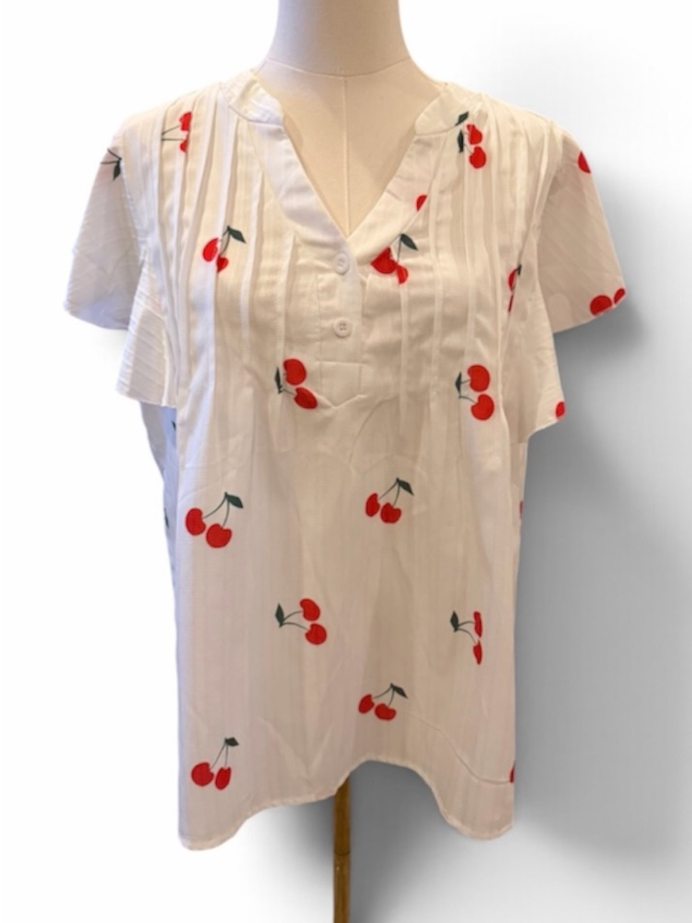 NWOT White Cherry Print Short Sleeve Top